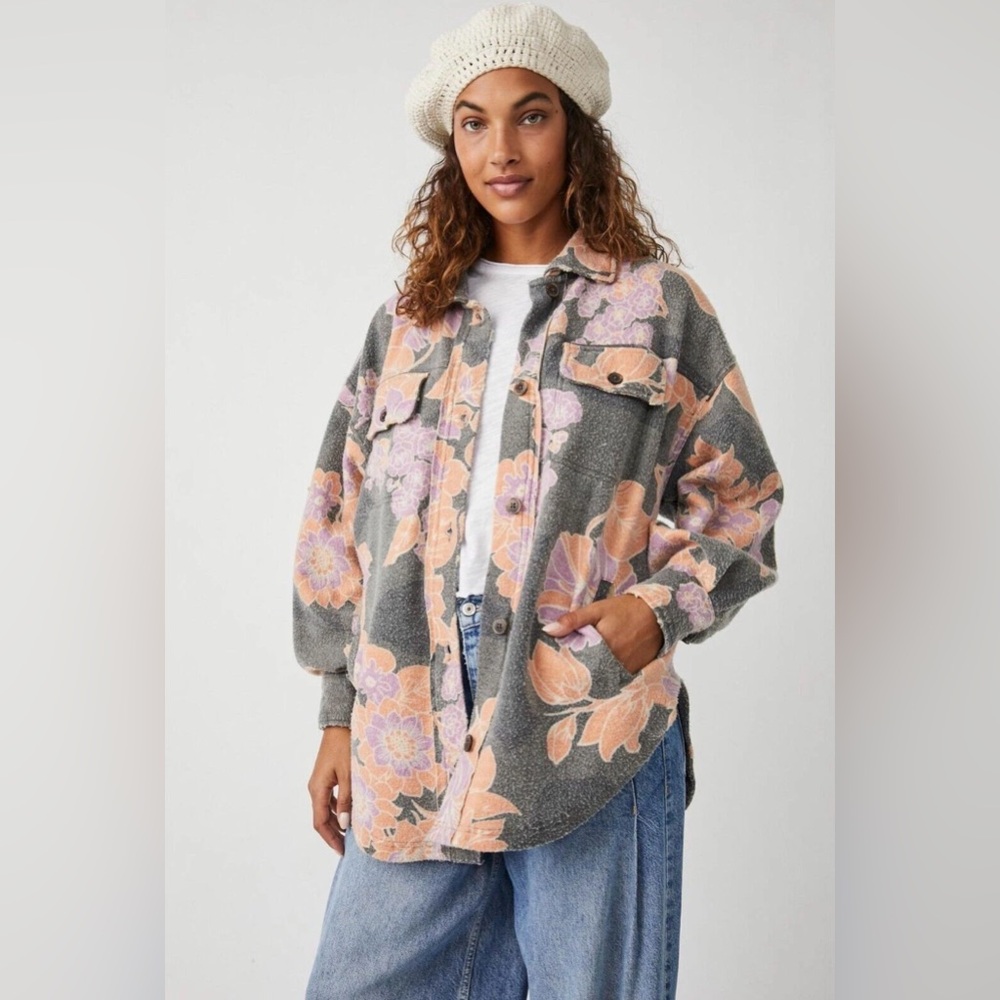 Free People Printed Floral Ruby Shacket/Jacket in Charcoal Small NWT